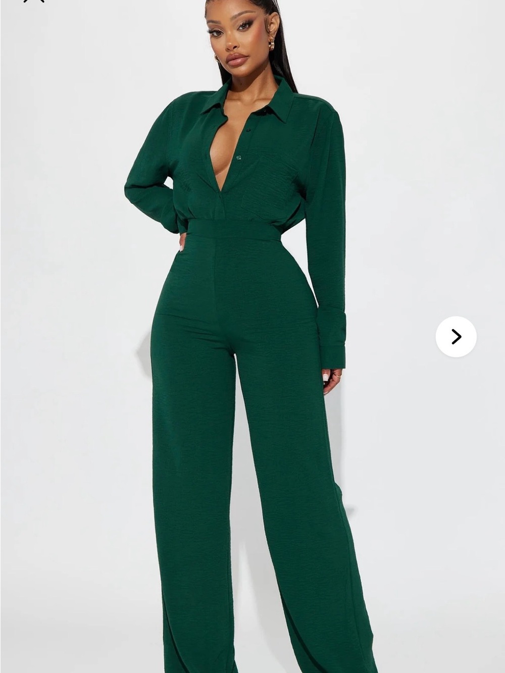 Deep Green Long Sleeve Wide-Leg Jumpsuit